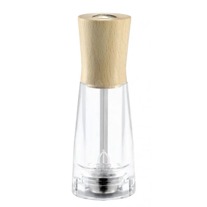 Omcan USA 43698 Salt Mill – 15cm (6") Tall, Mechanism, PEFC Beech Wood, Acrylic Base