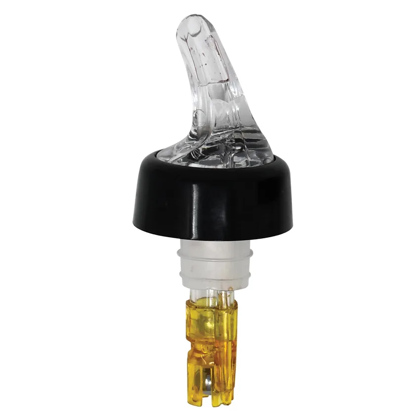 Omcan USA 80884 Liquor Pourer – 1.5 oz Capacity Plastic Pourer with Collar, Clear Spout, Yellow Tail, Pack of 12