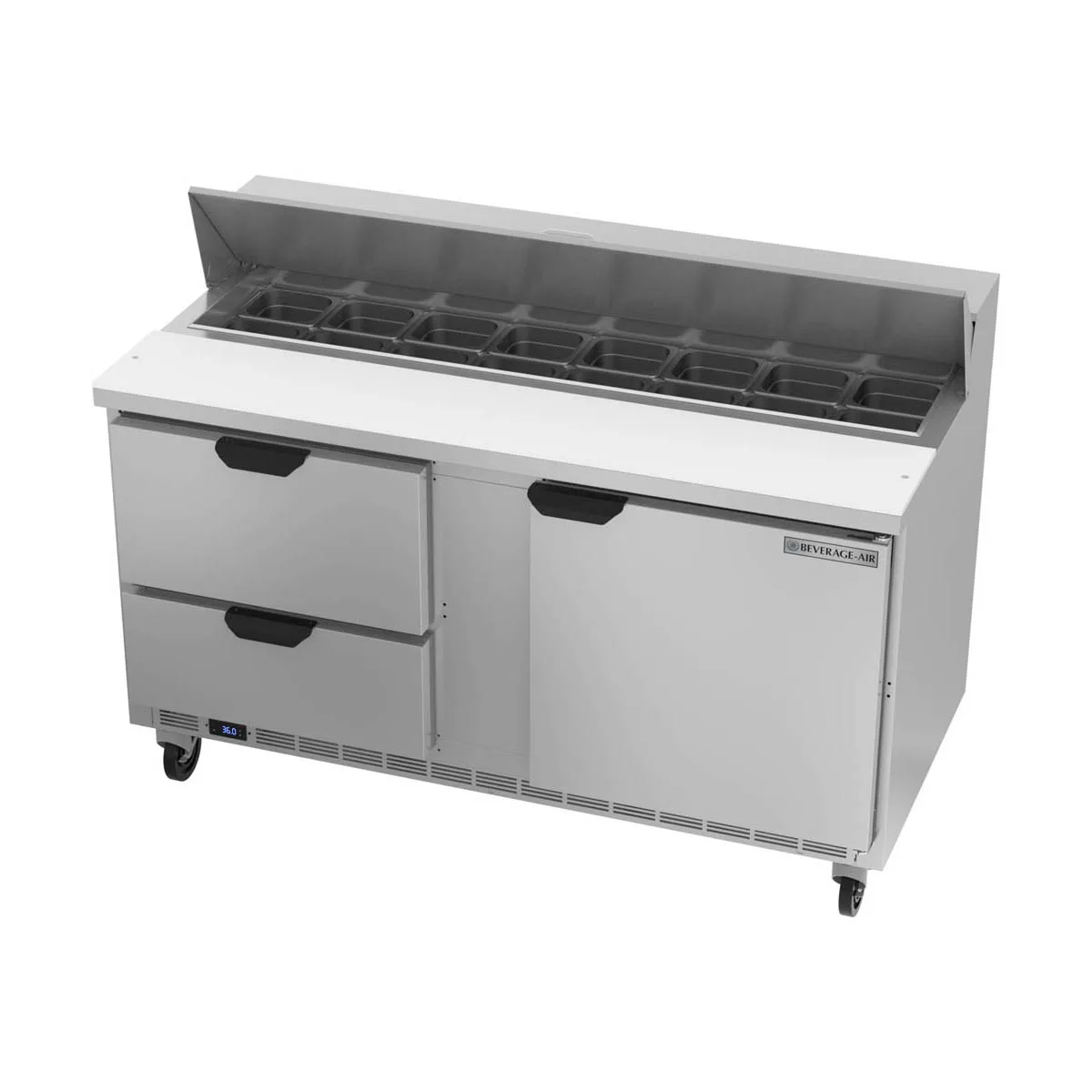 Beverage Air SPED60HC-16-2 60" Two Section Sandwich/Salad Prep Table w/ 2 Drawers & 1 Door, 16 Pans