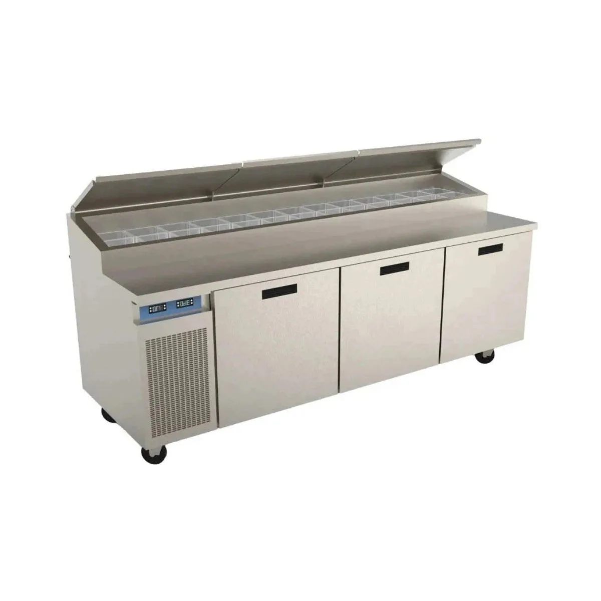 Randell 8395N-290-PCB 95" 3-Section Refrigerated Pizza Prep Table w/ 3 Doors, 28.18 cu. ft.