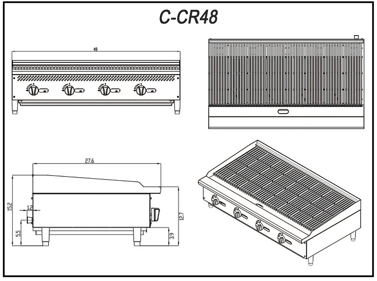 Migali C-CR48 48" Countertop Gas Lava Rock Charbroiler w/ (4) Burners, 140.000 BTU