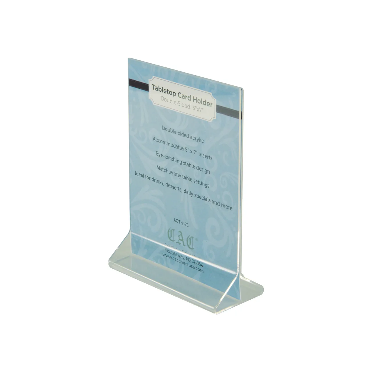 CAC China ACTH-75 Menu Card Holder, 5" W x 7" H Acrylic BPA‑Free, Height 7"-9", Certified 29226 -
