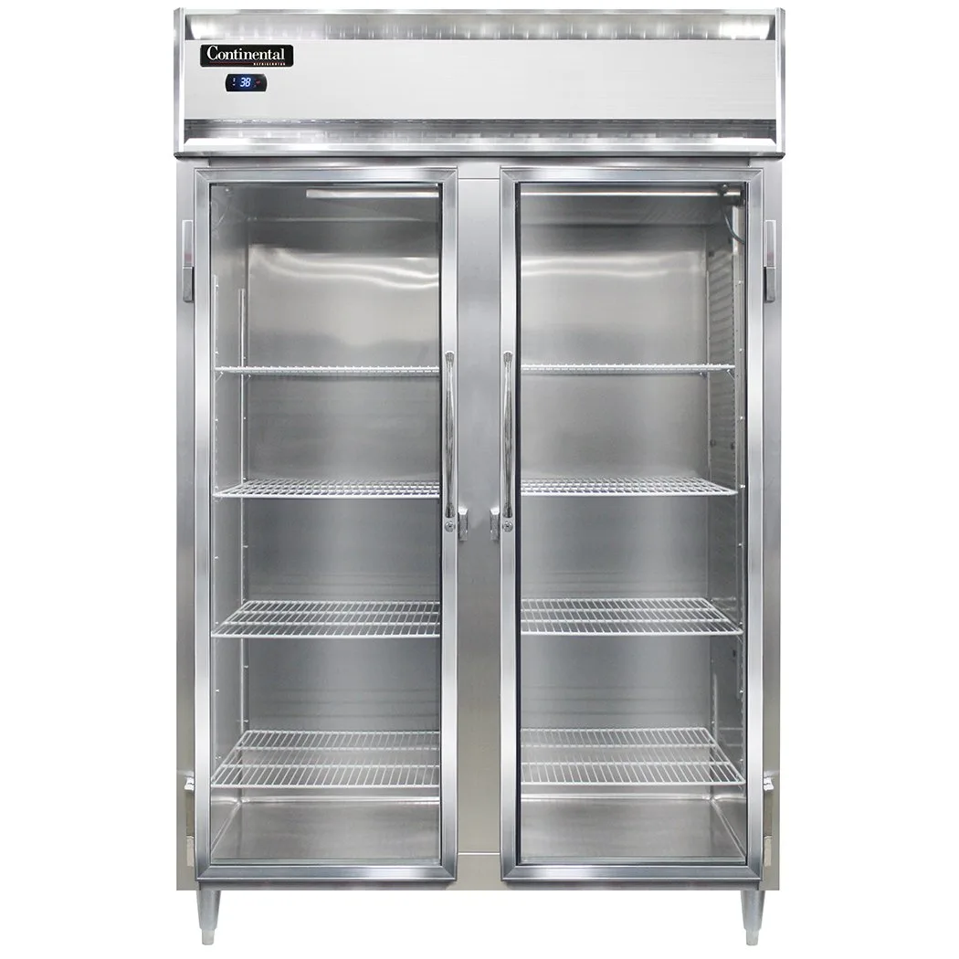 Continental Refrigerator D2RSNSSGD 52" 2-Section Reach-In Refrigerator w/ 2 Glass Doors, All Stainless Steel, 32 cu. ft.