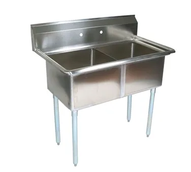 John Boos E2S8-24-14 53" Two Compartment Sink, 24"W x 24"L Bowl Without Drainboard