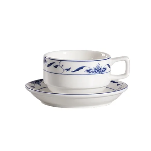 CAC China 103-1-S - Blue Lotus Porcelain Cup, 8 oz, 3.5" Dia x 2.25" H, Dishwasher Safe - 1 Dozen