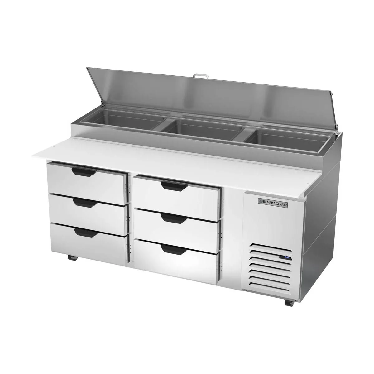 Beverage Air DPD72HC-6 72" 2-Section Refrigerated Pizza Prep Table w/ 6 Drawers