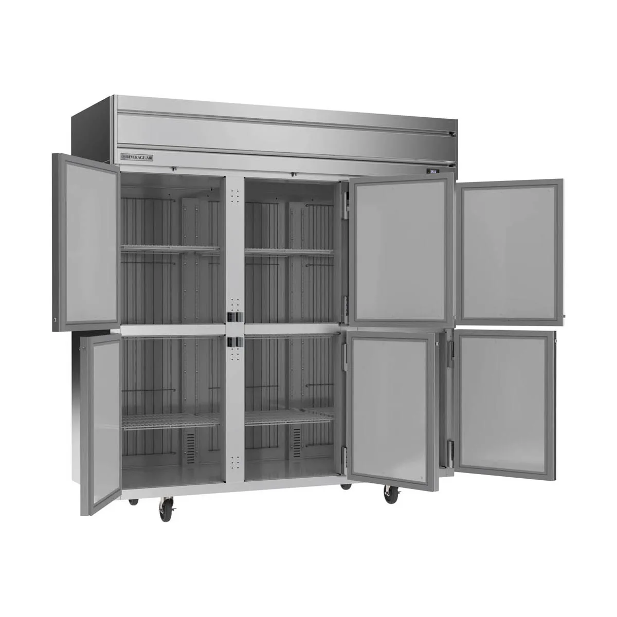Beverage Air HRP3HC-1HS 78" 3-Section Reach-In Refrigerator w/ 6 Solid Half Doors, Top Mounted, 1/3 hp, 71.5 cu. ft.
