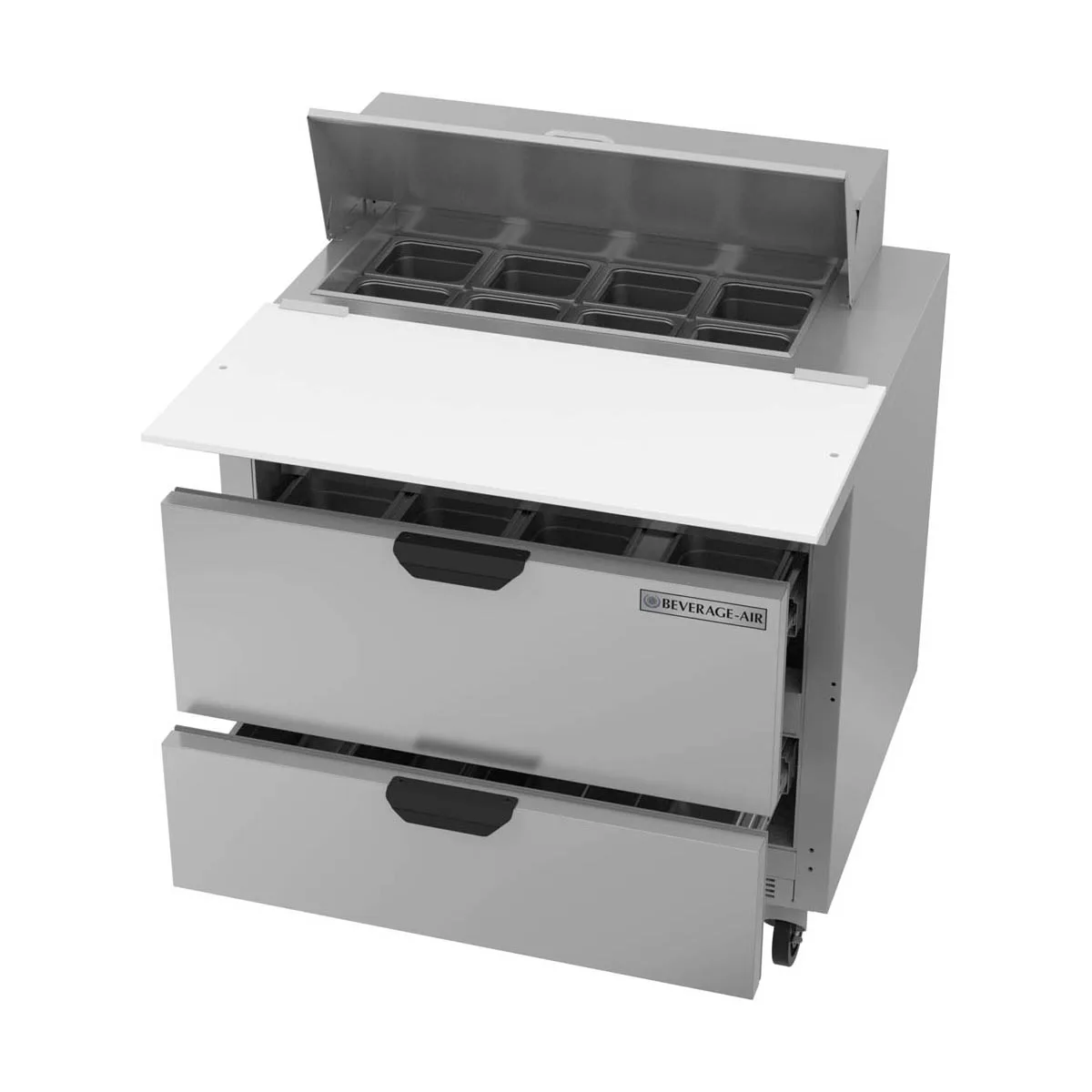 Beverage Air SPED36HC-08C-2 36" One Section Sandwich/Salad Prep Table w/ 2 Drawers, 8 pans, 10 cu. ft.