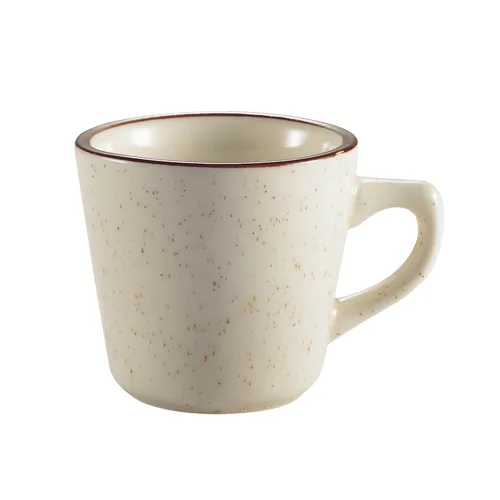 CAC China AZ-1 Coffee Cup, 7 oz (3½" Dia x 3" H), Brown Rim/Speckled Stoneware, Safe - 1 Dozen
