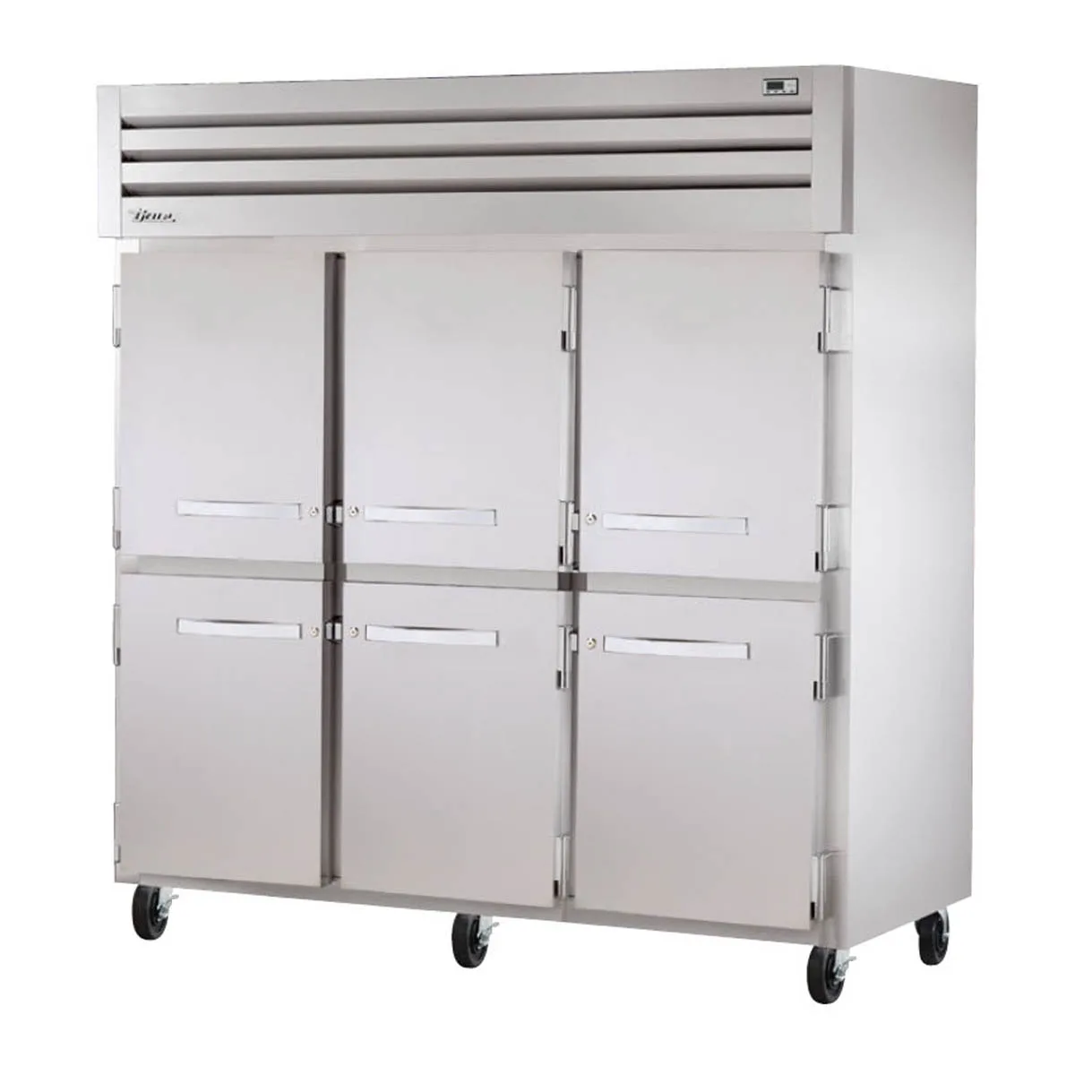True STA3F-6HS 77.75" 3-Section Reach-In Freezer, 6 Half Doors, Top Mounted, 72 cu. ft., Stainless Steel