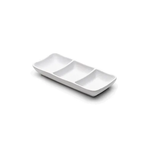 GET JW2071-W Tray, 7 Oz, 7-5/8"L × 3-1/4"W × 1"H, White Melamine, 3-Compartment, Durable