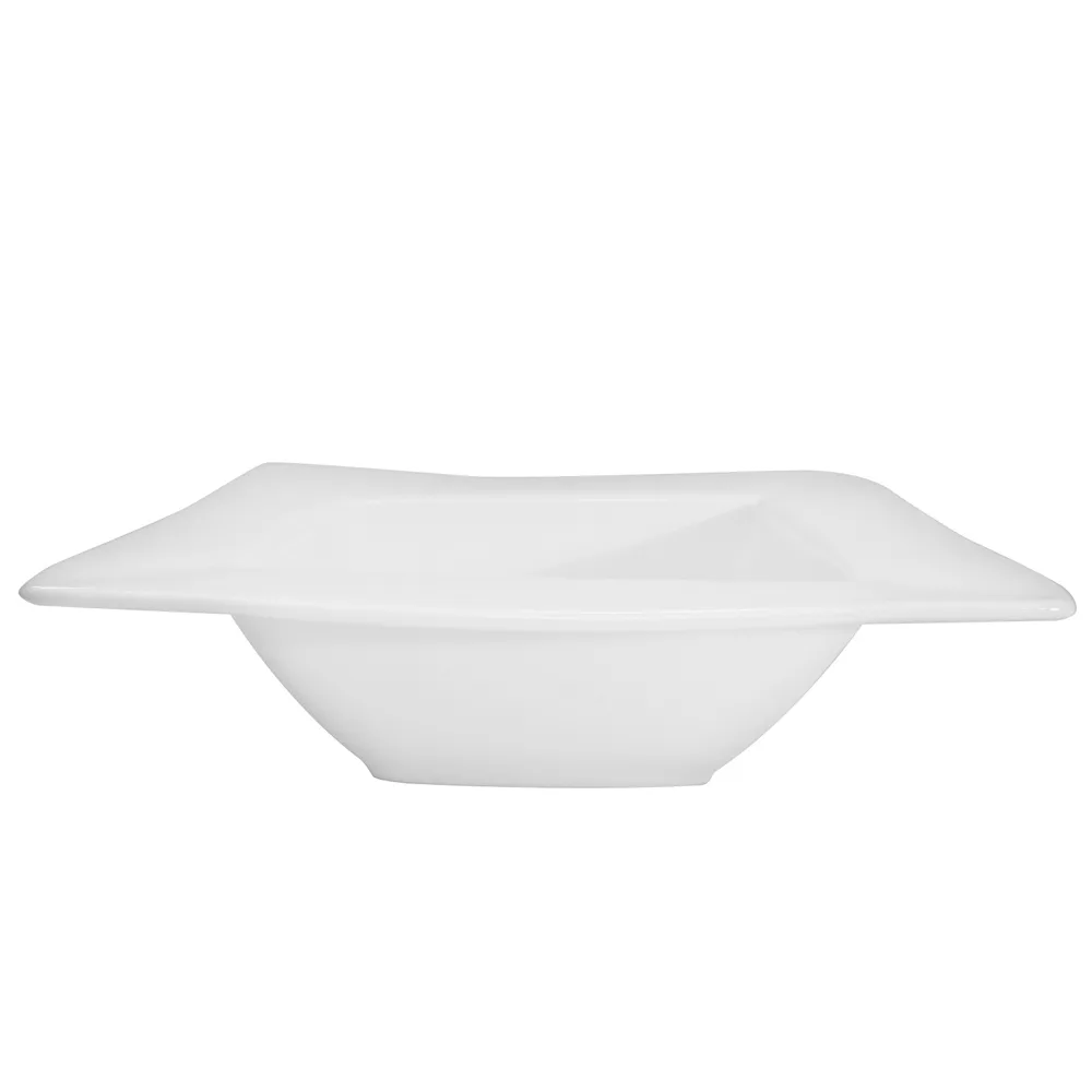 CAC China KSE-88 Square Porcelain Bowl, 22 oz (9"×9"×3.1"), White, Rim, Dishwasher Safe - 1 Dozen