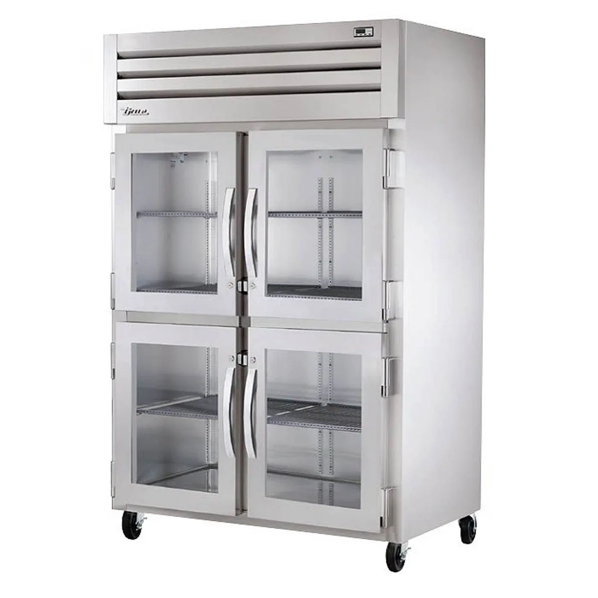 True STG2H-4HG 2-Section Reach-In Heated Holding Cabinet, 4 Glass Half Doors, 6 Chrome Shelves, Stainless Steel Front