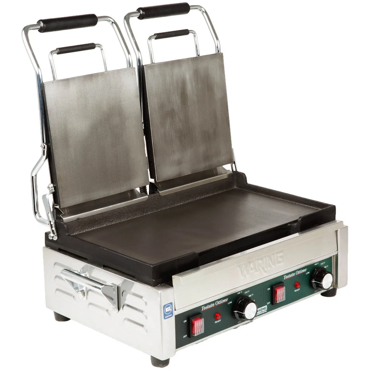 Waring WFG300 Double Cast Iron Sandwich Panini Grill w/ Smooth Plates, 240V