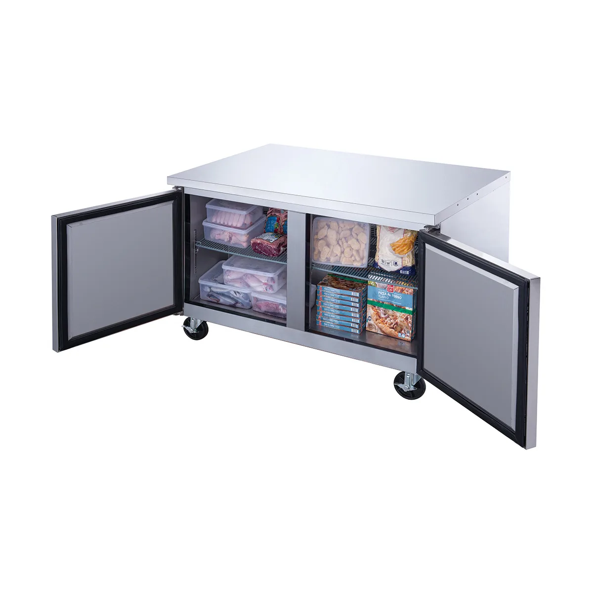 Dukers Appliance Co DUC48F 48" 2-Solid Door Undercounter Freezer, Stainless Steel, 12.21 cu. ft.