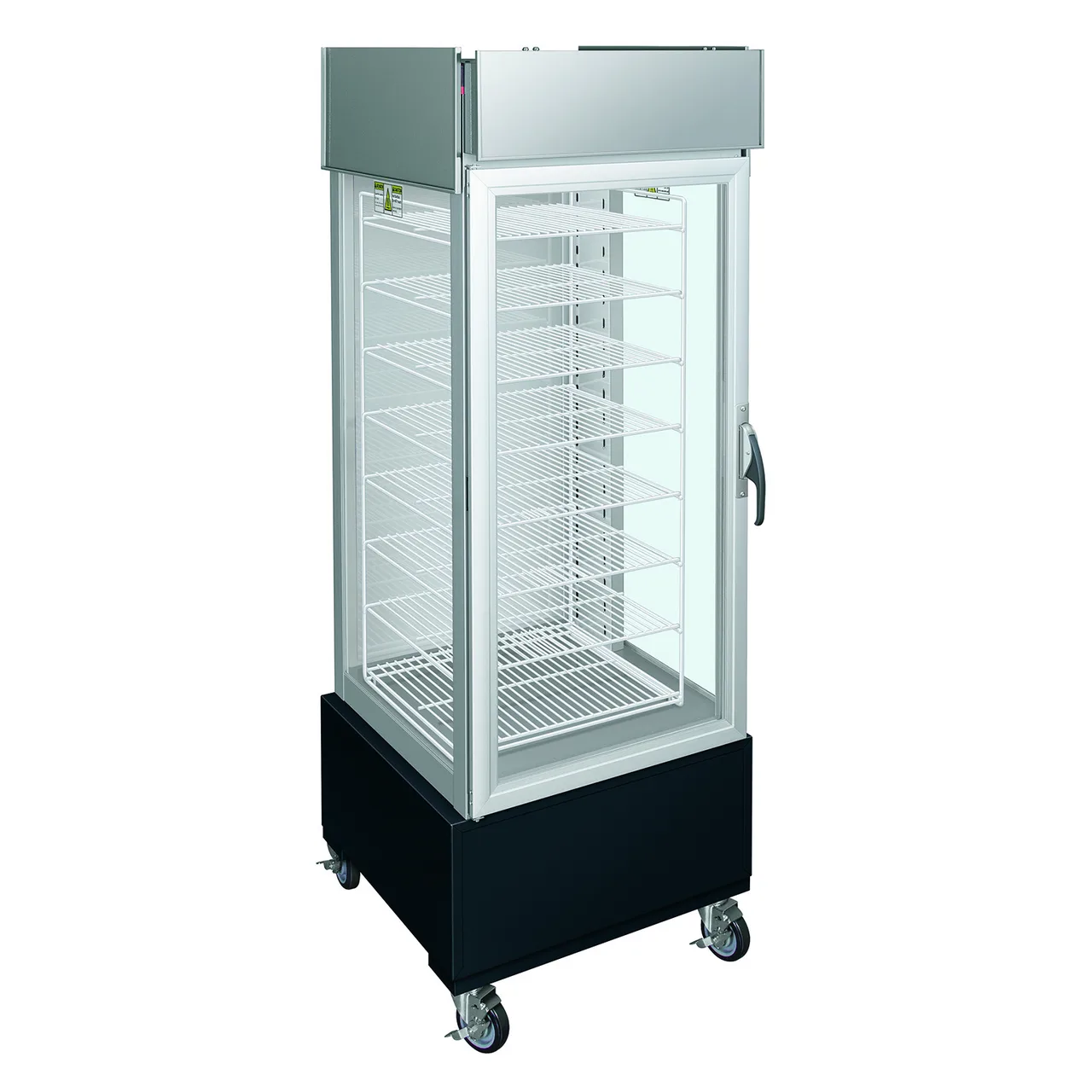 Hatco PFST-1XB 1-Door Glass Pizza Holding, 16-Box, 8 Shelves, 1767W, Black Base, Casters, UL-EPH