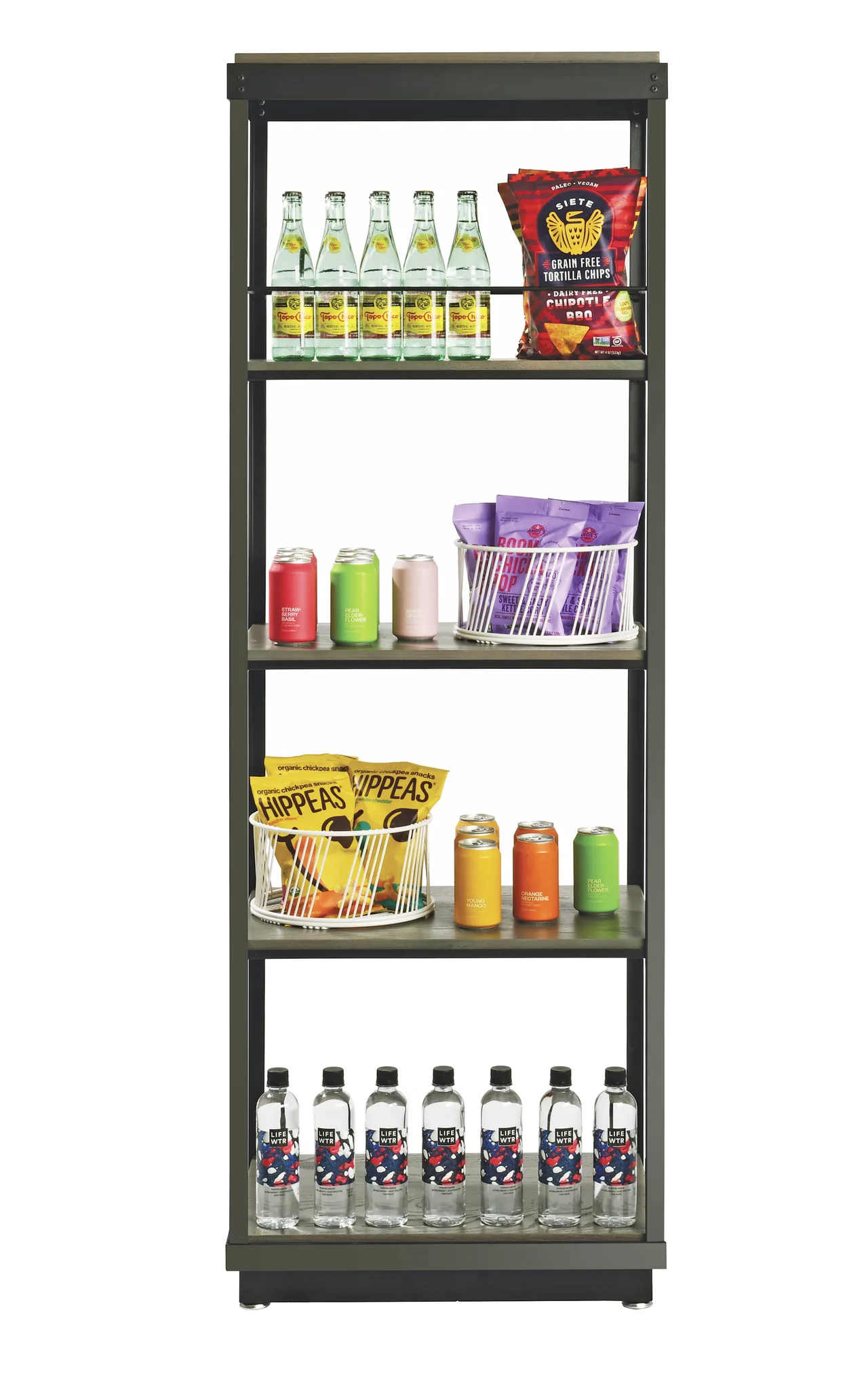 Cal-Mil 22343-5-99 Madera Merchandising Cart, 5-Tier, 24"W x 16"D x 72"H, Rustic Pine Shelves, Metal Frame
