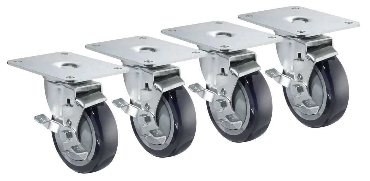Krowne 28-171S Plate Caster, 4" X 5" Plate, 4" Diameter Wheel with Brake