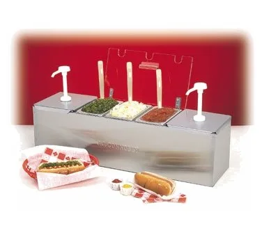 Nemco 88100-CB-1 Condiment Station, 25.75" x 8", 3‑qt Pans (2), 6.1‑qt Pan with Cover, Stainless