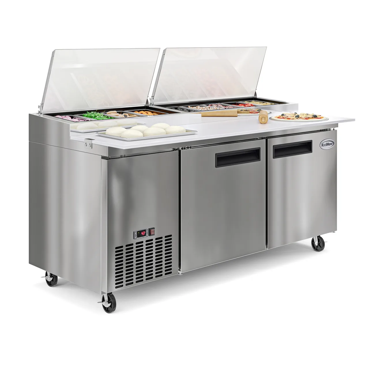 Koolmore KM-RPPS-2DSS 71" 2 Doors Refrigerated Pizza Prep Table w/ Built-in Cutting Board
