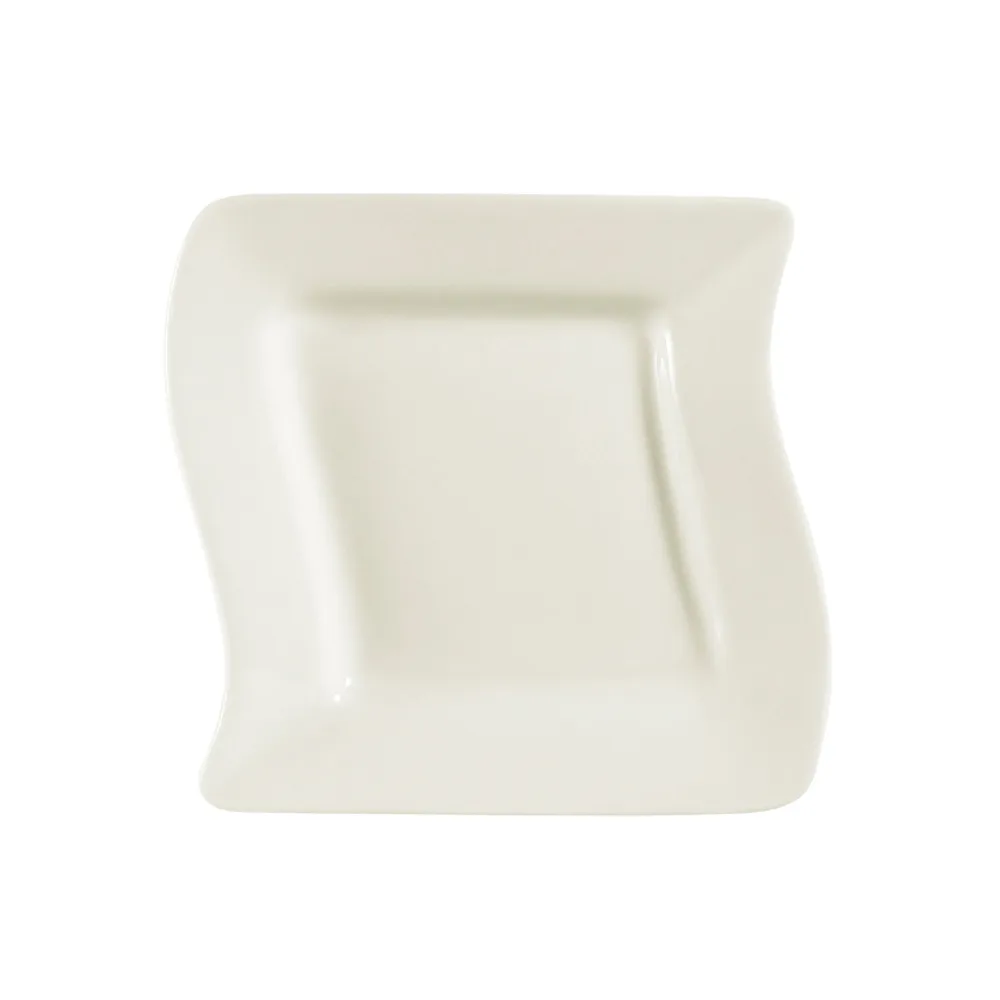 CACChina SOH-6 Soho Plate – 6-3/4" Square Wavy Ceramic, White, Dishwasher, Oven Safe – 1 Dozen