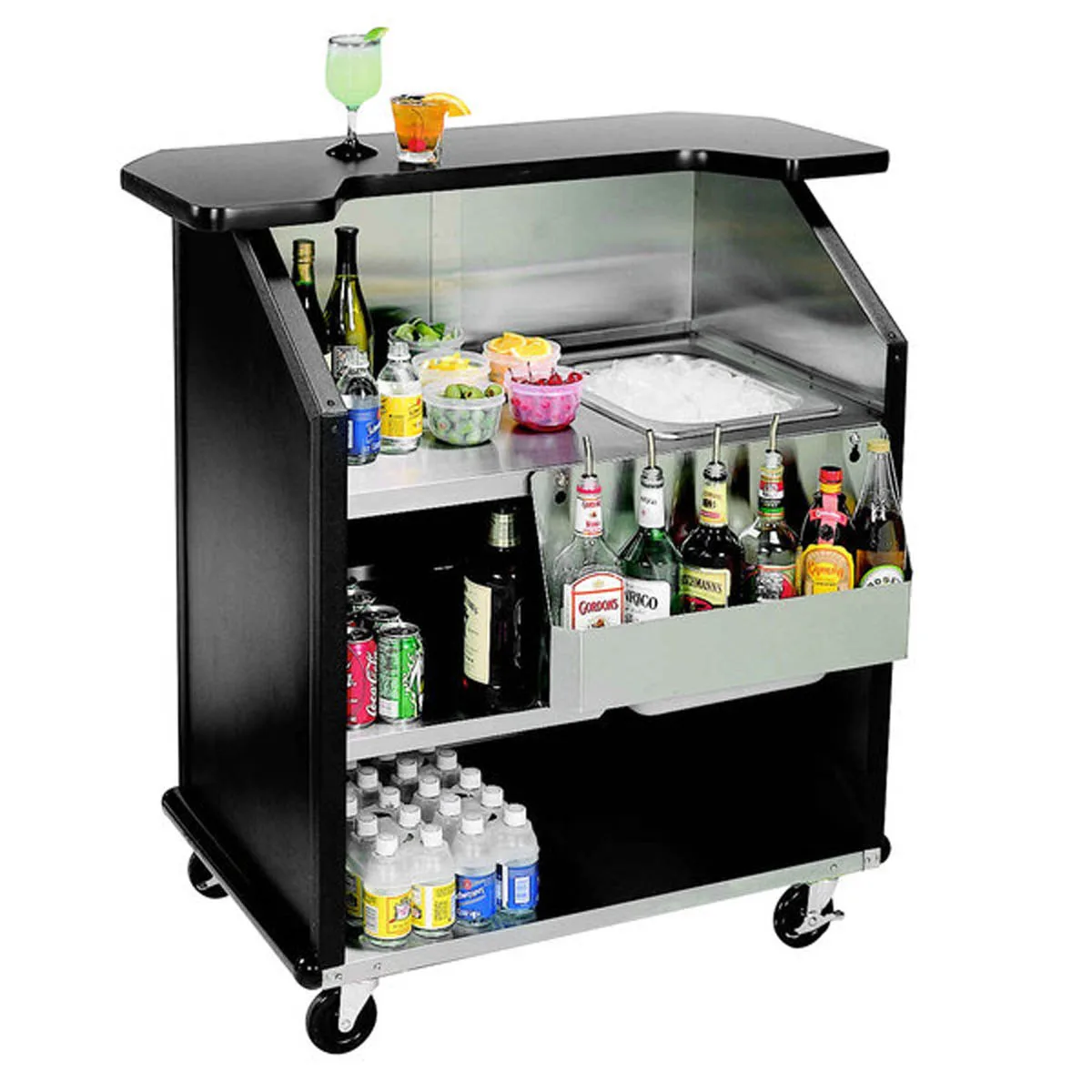 Lakeside 884 43" Portable Bar with Laminate Finish, Removable 7-Bottle Speed Rail, and 40 lb. Ice Bin