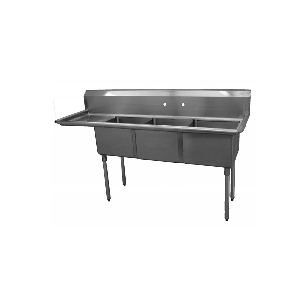 Serv-Ware E3CWP1818L-18 74" Three Compartment Sink, 18"W x 18"L Bowl With Left-Hand Drainboard
