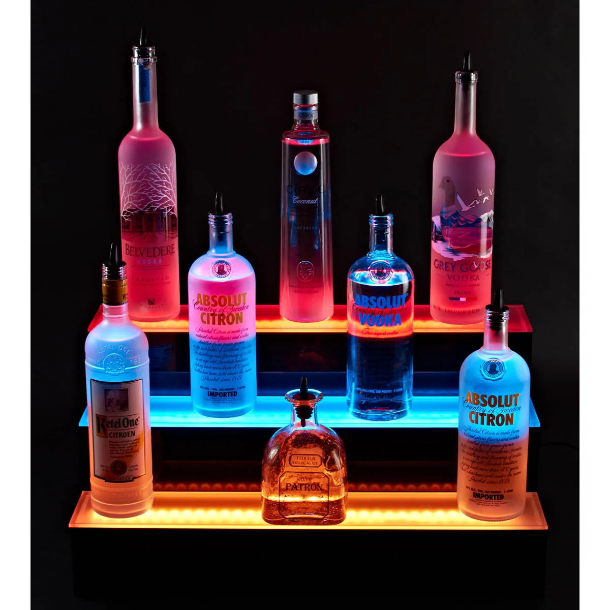 Krowne KR-3T48-R 48" Three Tier Royal Series Lighted Countertop Liquor Display, 36 Bottles