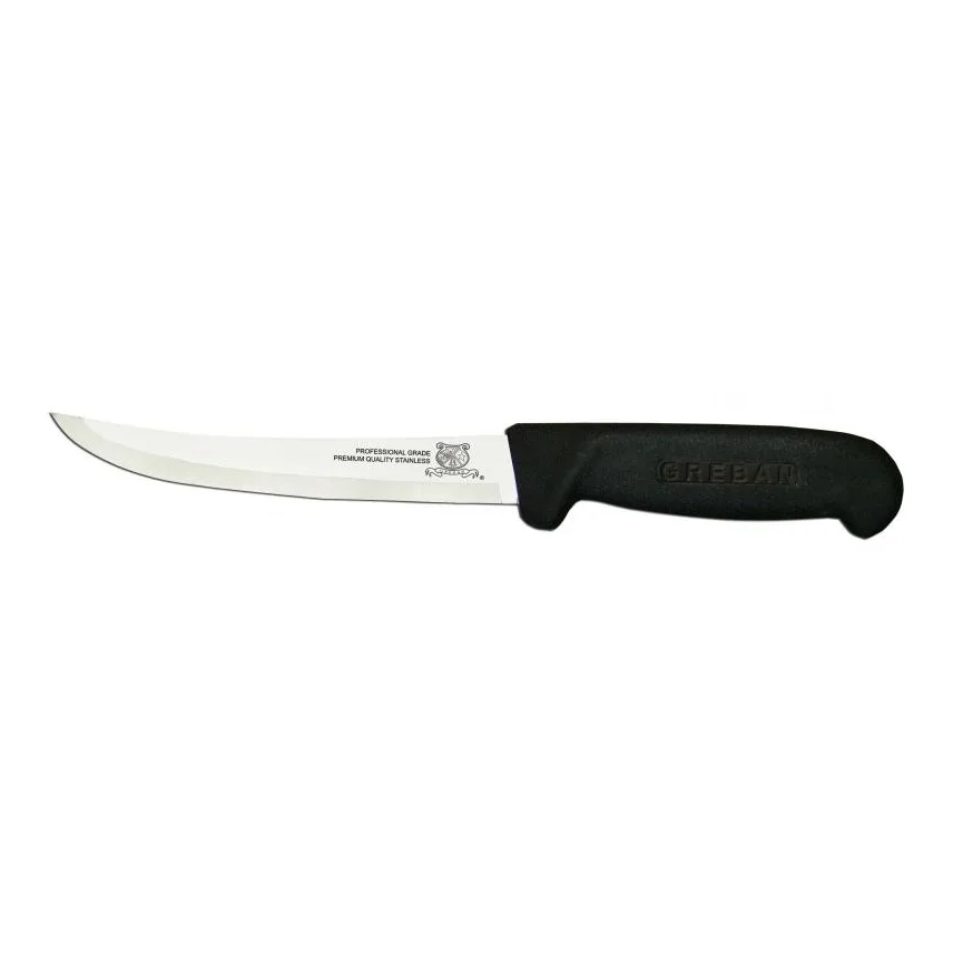 Omcan USA 11814 Boning Knife, 6" Curved Blade, Stamped Steel, Black Plastic Handle