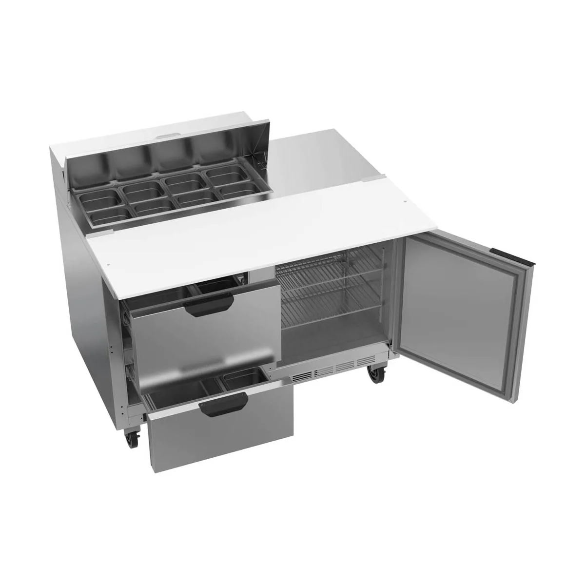 Beverage Air SPED48HC-08C-2 48" Two Section Sandwich/Salad Prep Table w/ 2 Drawers & 1 Door, 8 Pans