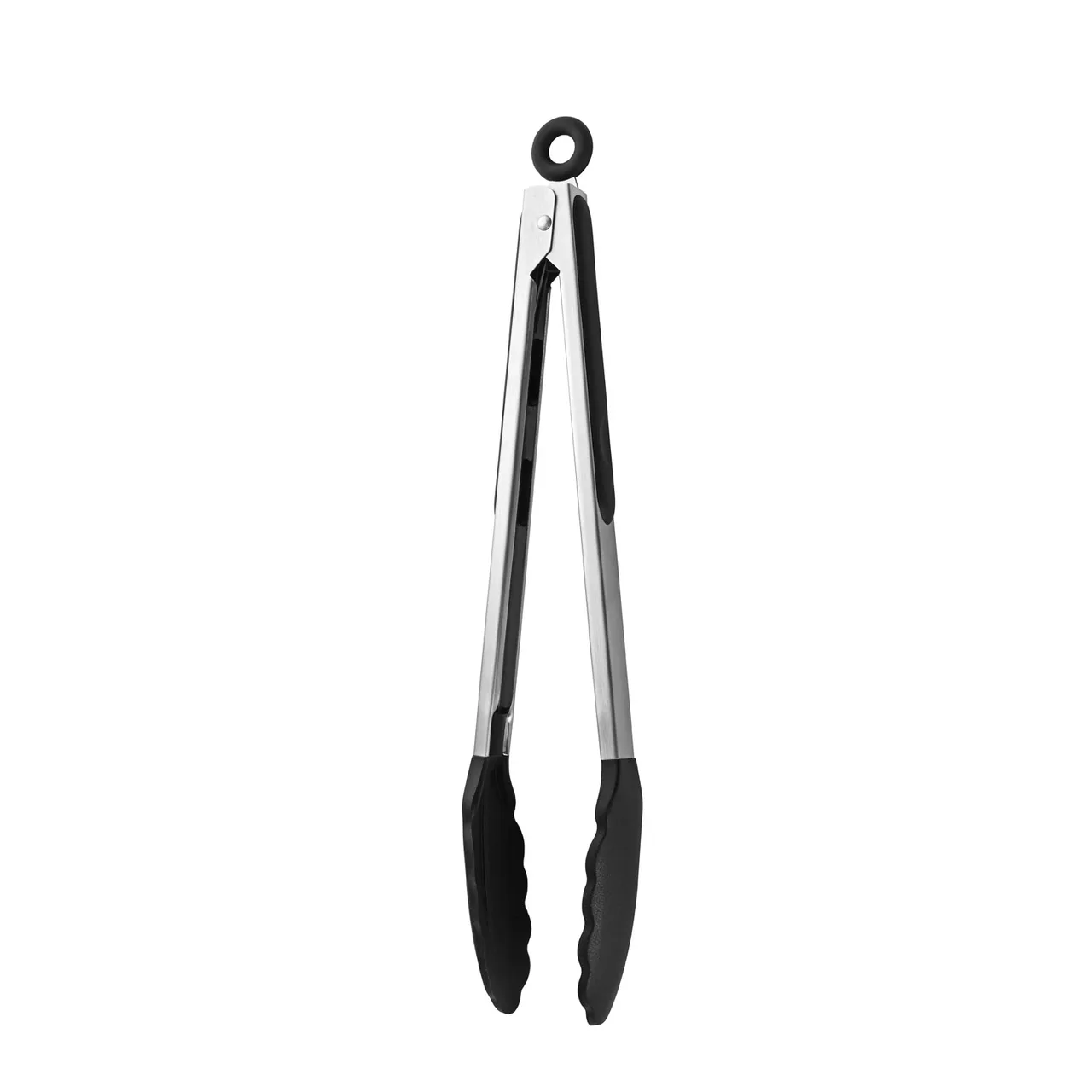 CAC China STSH-12 Tongs, 12" W, Stainless Steel with Silicone Head, Black/Cherry Handle