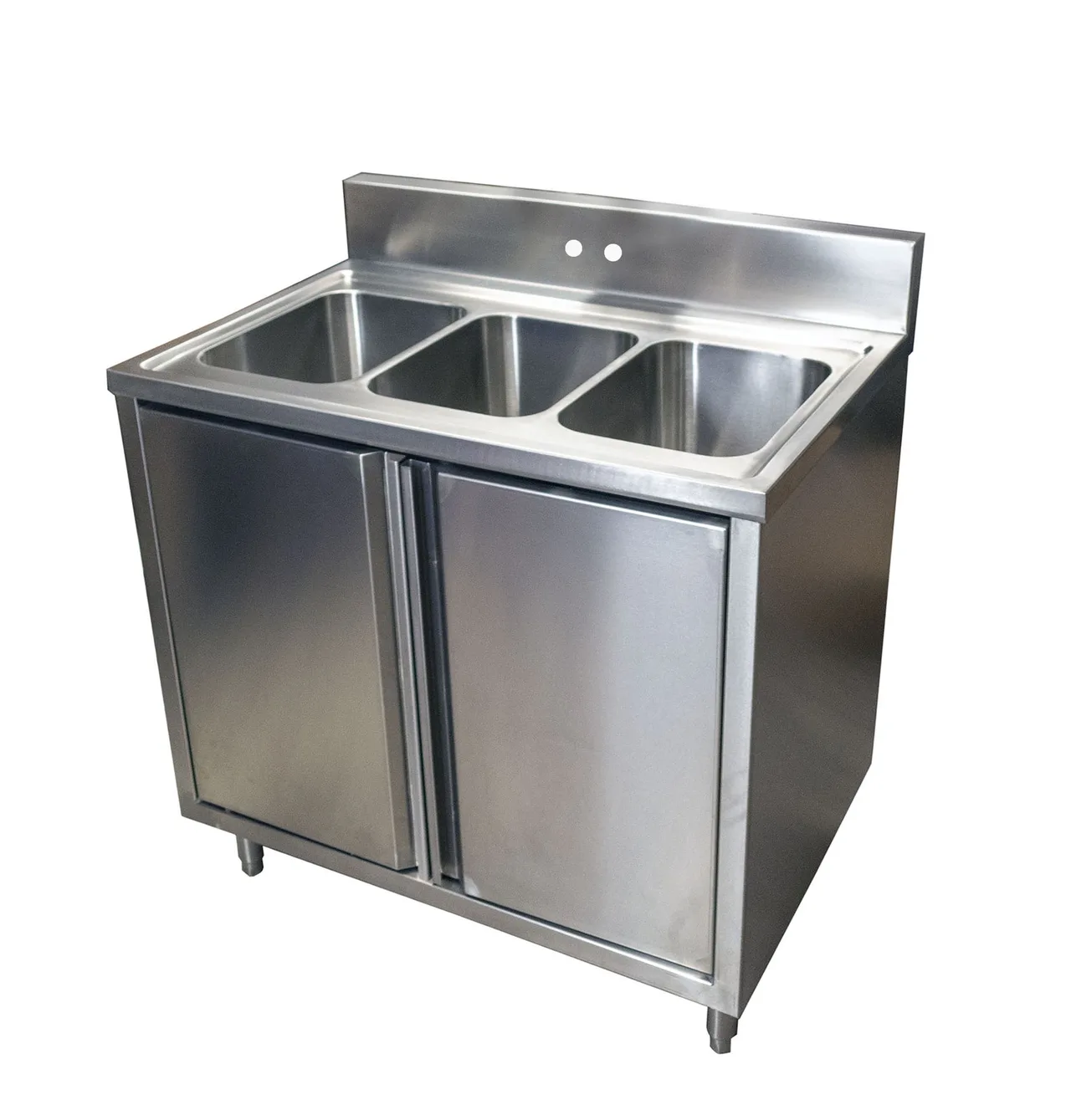 BK Resources CSTR5-3-1014H 36" Three Compartment Sink, 10"W x 14"L Bowl Without Drainboard
