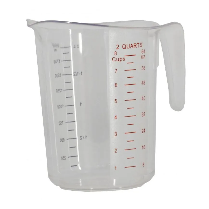 Omcan USA 80573 Measuring Cup - 2 Qt (64 oz) Clear Plastic Marks, Handle, Stackable, Dishwasher Safe