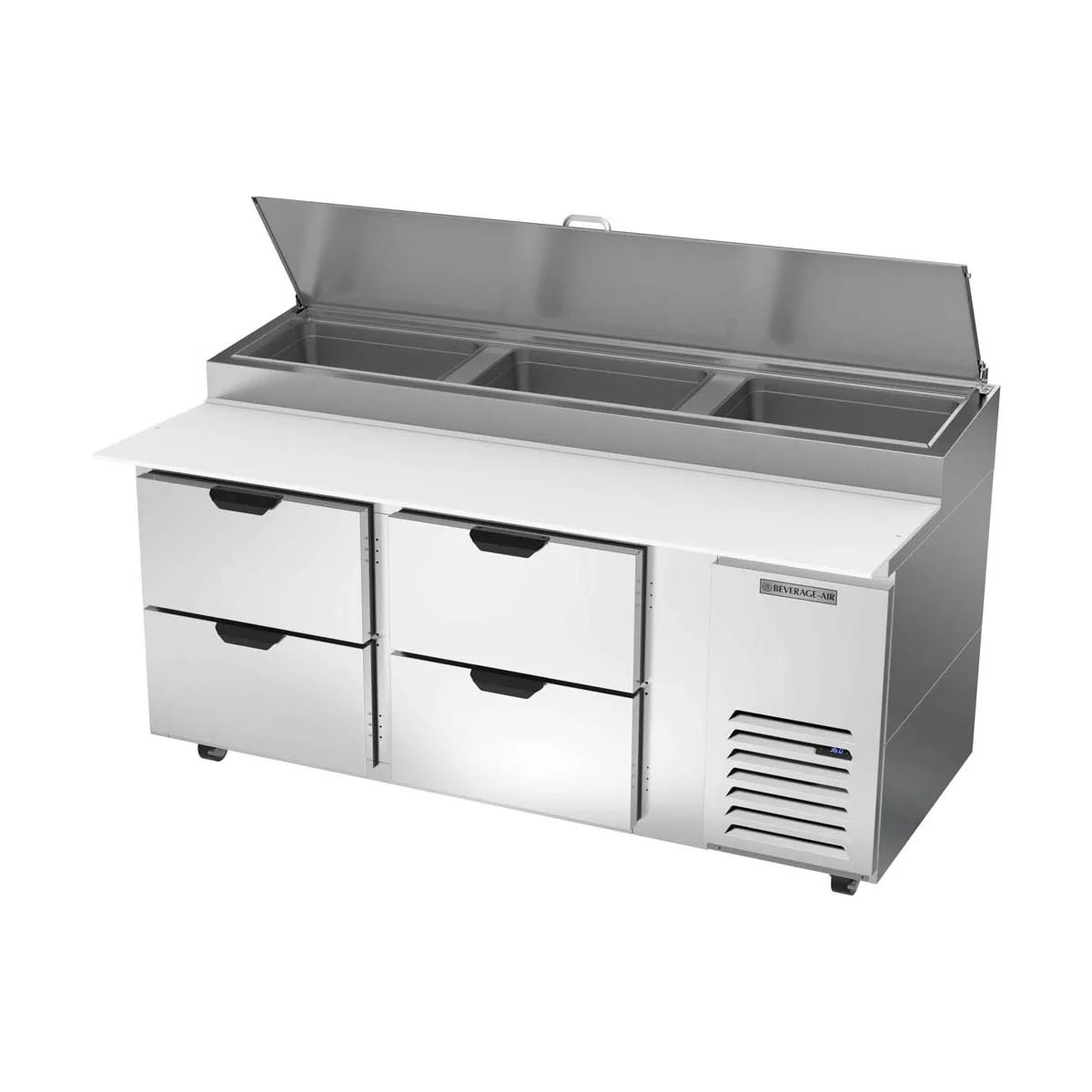 Beverage Air DPD72HC-4 72" 2-Section Refrigerated Pizza Prep Table w/ 4 Drawers