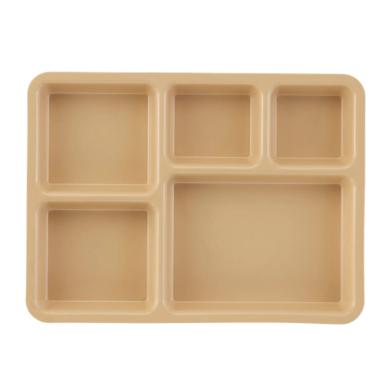 Cambro 1411CP161 Tray-on-Tray 5-Comp, 14.38" L x 10.56" W x 1.25" D, Tan Co-Polymer, Dishwasher Safe