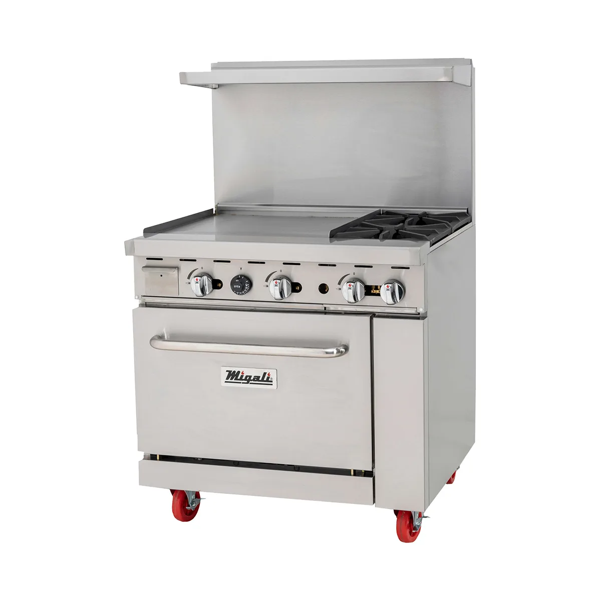 Migali C-RO2B-24GL-NG 336" 2 Burner Gas Range w/ 24" Griddle, Standard Oven, 125.000 BTU
