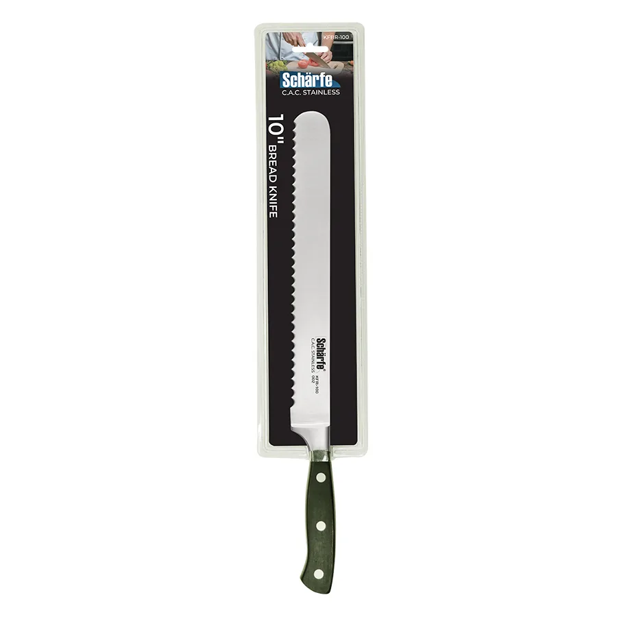 CAC China KFBR-100 Scharfe Bread Knife, 10" High-Carbon Steel, Forged, Full Tang, Black Handle