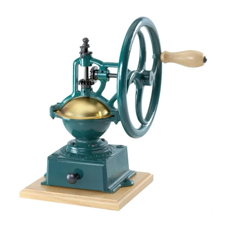 Omcan USA 43681 Coffee Mill, 100g Hopper, Flywheel Mechanism, Beech/Cast Iron Body, Teal, Italy