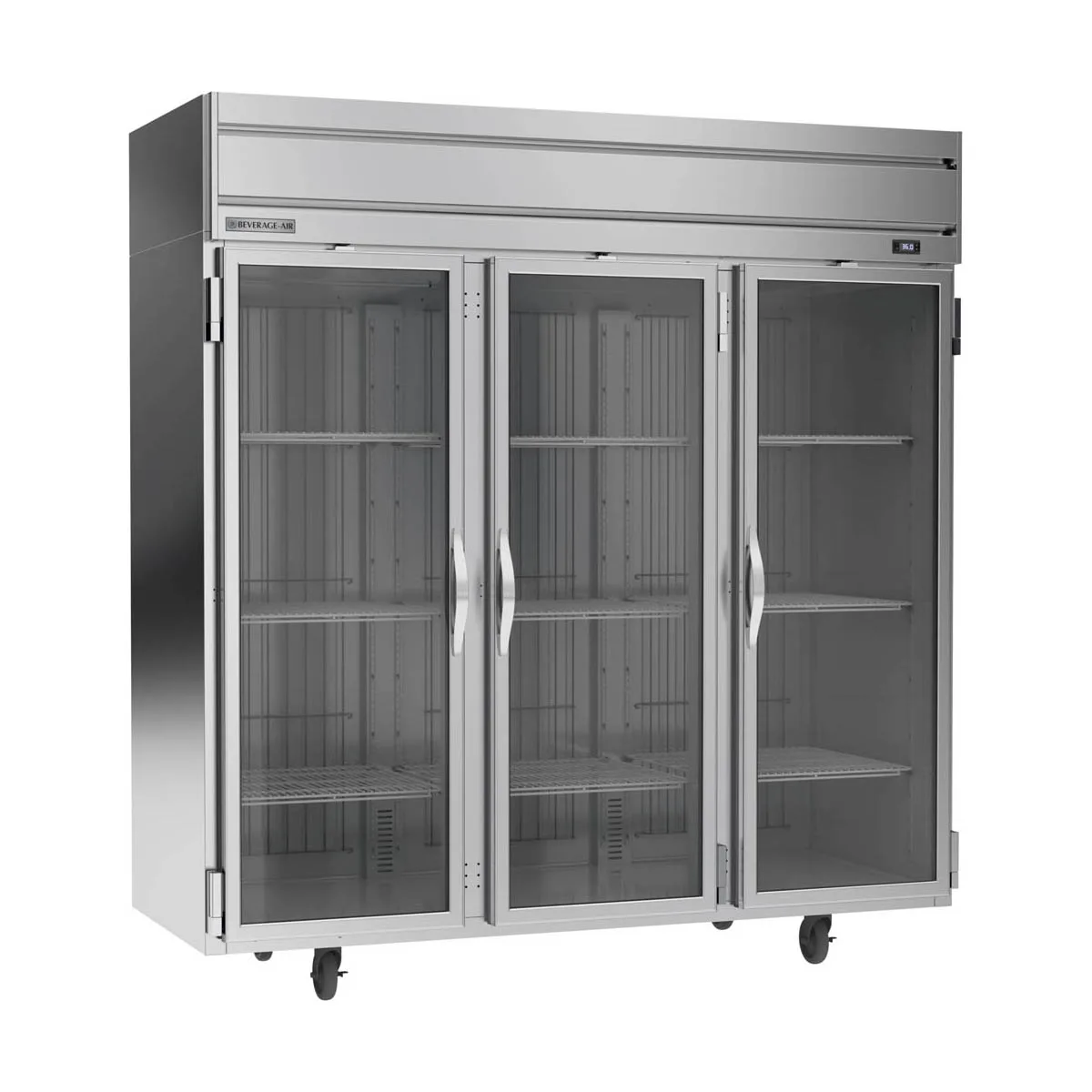Beverage Air HRP3HC-1G 78" 3-Section Reach-In Refrigerator w/ 3 Glass Full Doors, Top Mounted, 1/3 hp, 71.5 cu. ft.