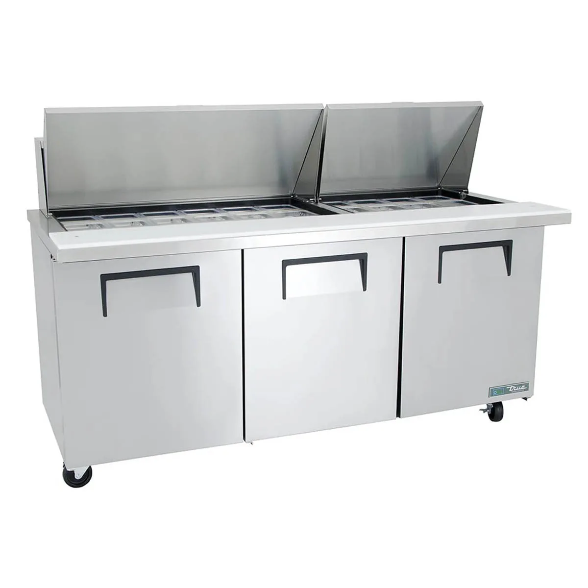 True TSSU-72-30M-B-ST-HC~SPEC3 72" Mega Top Sandwich/Salad Prep Table w/ 3 Doors, 30 Pans