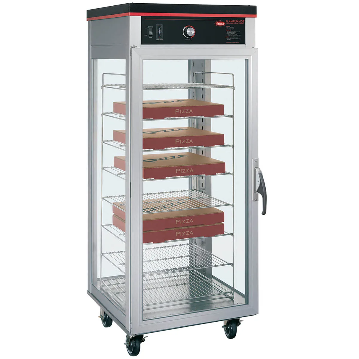 Hatco PFST-1X Tall 1-Glass Door Pizza Cabinet, 8 Shelves (5" Centers), 16‑Box, 1767 W Heater