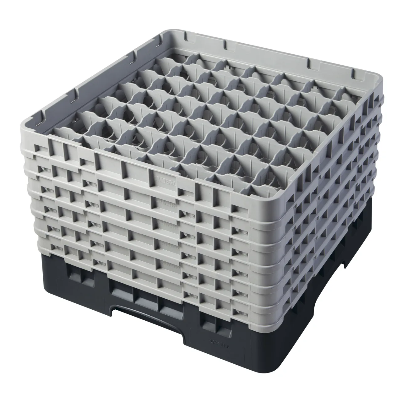 Cambro 49S1114110 Camrack Glass Rack, Full Size, Black, 19-3/4 x 19-3/4, 49 Compartments, 2-7/16 Max Dia, HACCP