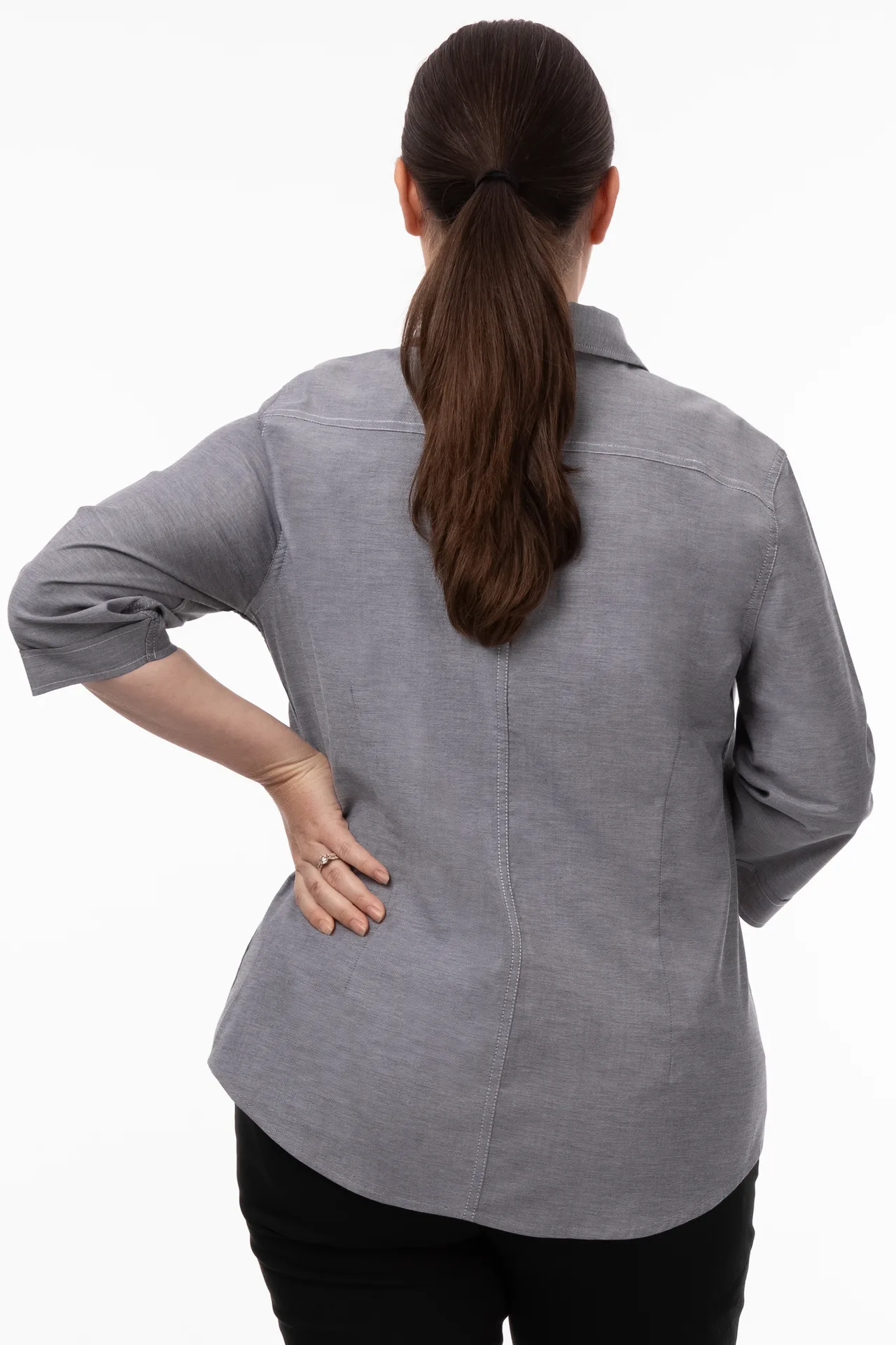 Chef Works SES01W-CHR-XS Cook Shirt, XS 32-34, Charcoal Gray, 3/4" Sleeve, Snap Front, Poly/Cotton