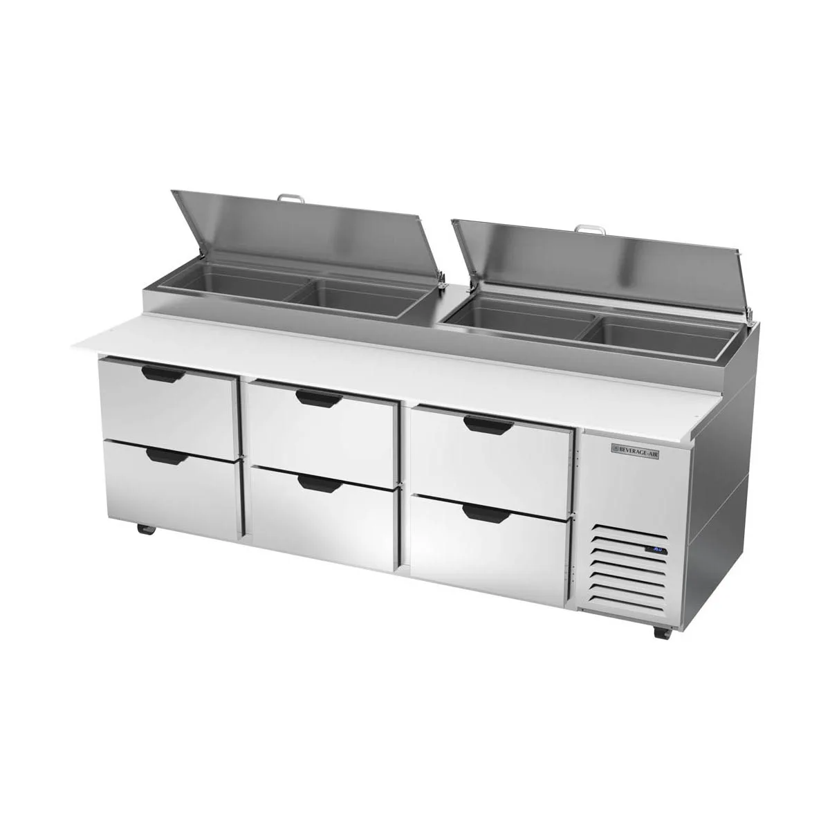 Beverage Air DPD93HC-6 93" 3-Section Refrigerated Pizza Prep Table w/ 6 Drawers