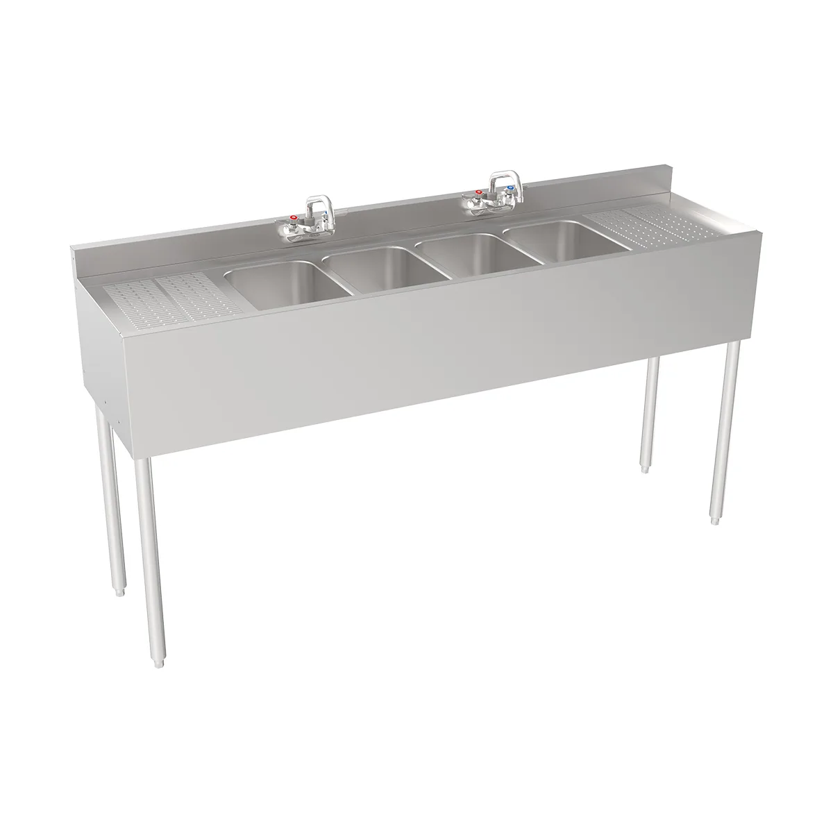 Krowne 18-64C Underbar Sink Units, 4 Compartment with 2 Drainboards
