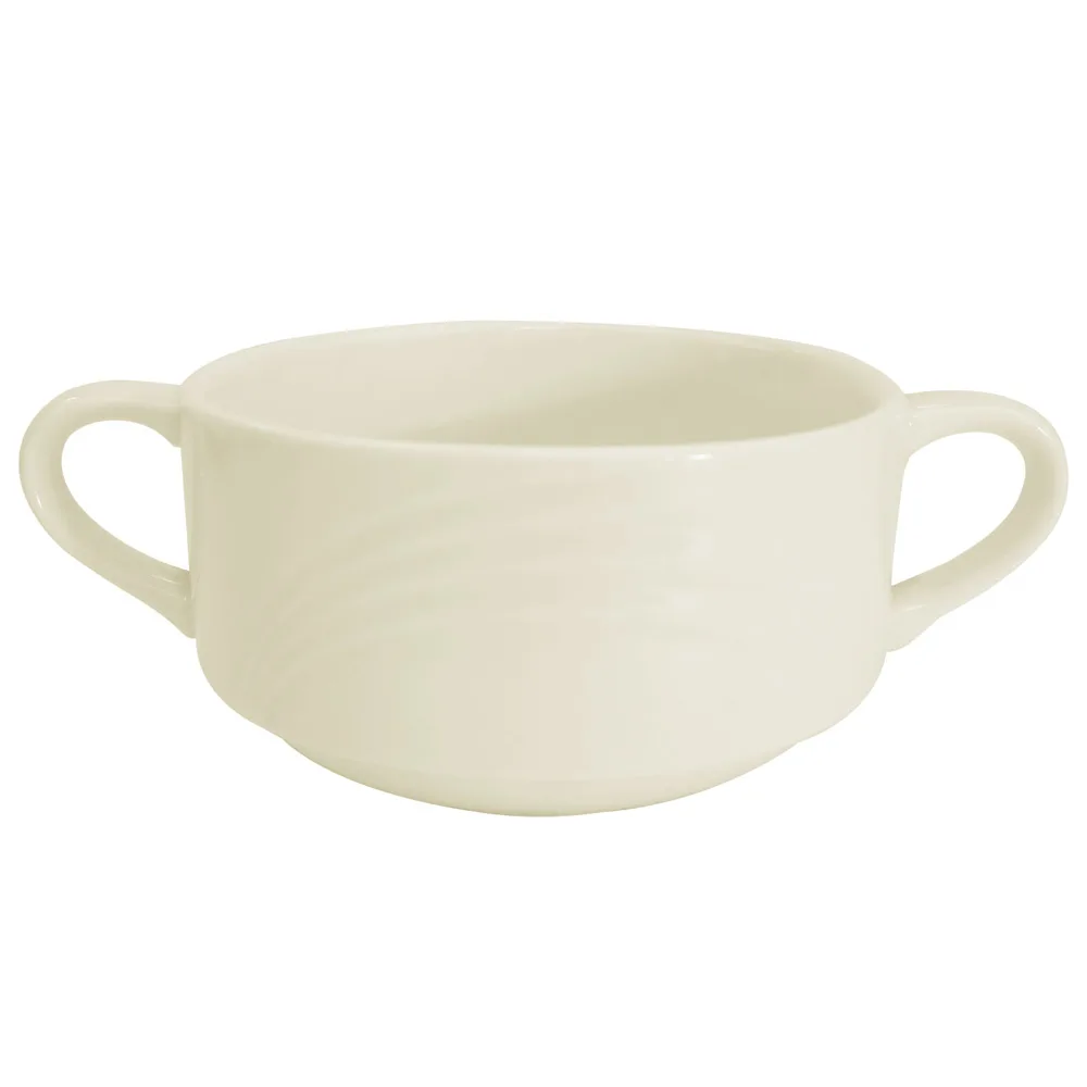 CAC China GAD-46 - Garden State Bouillon Cup 6 oz White Porcelain with Handles, Stackable - 1 Dozen