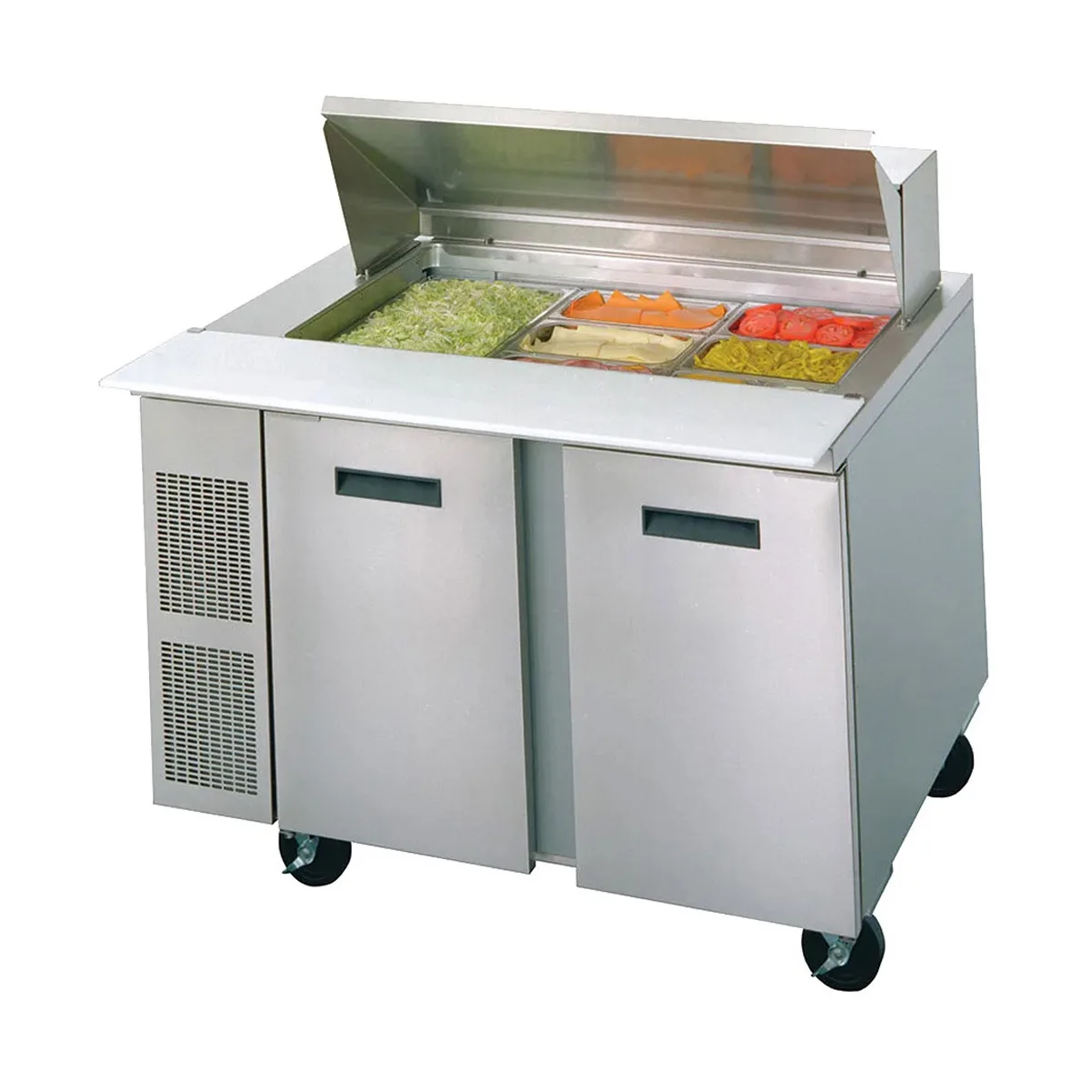 Randell PT48-18W-L 48" 2-Door Mega Top Sandwich and Salad Prep Table, 18 Pans, Stainless Steel