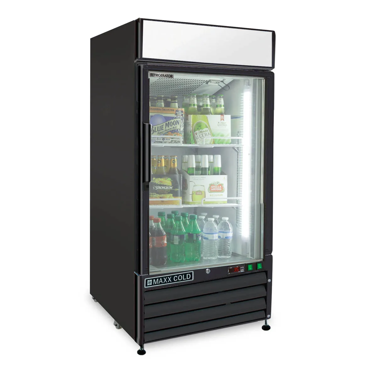 Maxx Cold MXM1-12RBHC 25" Merchandiser Refrigerator in Black w/ Glass Door, 12 cu.ft. 