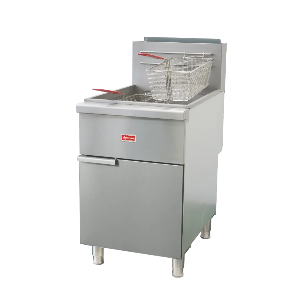 Omcan USA 48308 21" Floor Model Gas Deep Fryer, Split Pot, Natural Gas, 75 Ibs, 120.000 BTU