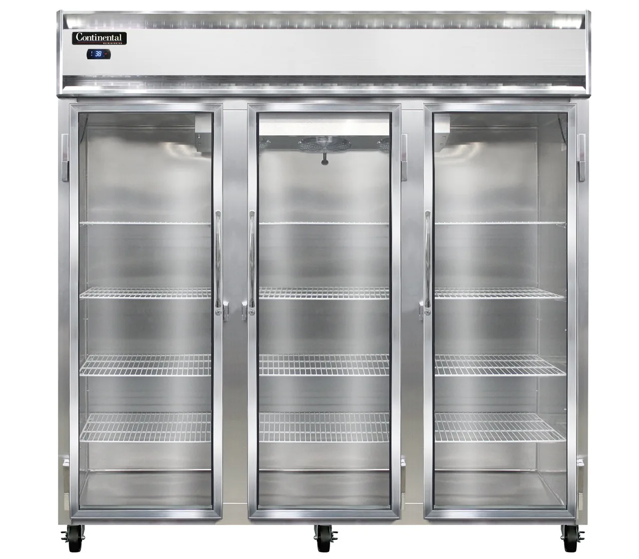 Continental Refrigerator 3RNSAGD 78" 3-Section Reach-In Refrigerator w/ 3 Glass Doors, Stainless Steel Exterior, 70 cu.ft.